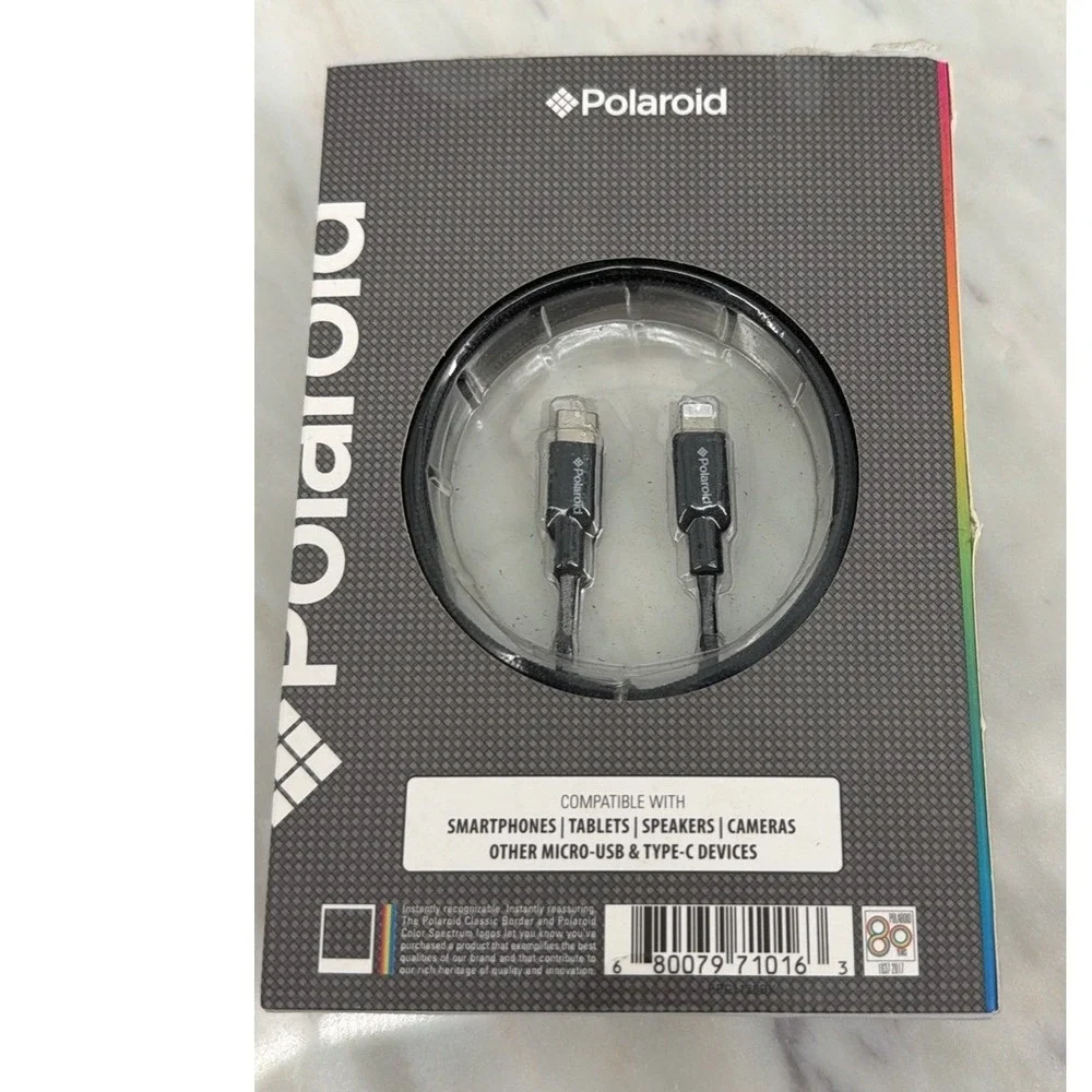 Polaroid Spun Nylon USB Type-C to‎ Lightning Cable 5ft Black Charge Sync